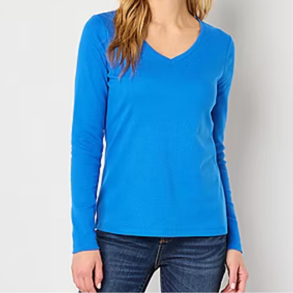 NEW old navy bright blue turquoise long sleeve v neck